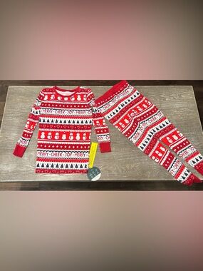 NEW Kids little sleepies size 12/14 Red 'Merry Cheer Joy' Holiday Pajama Set